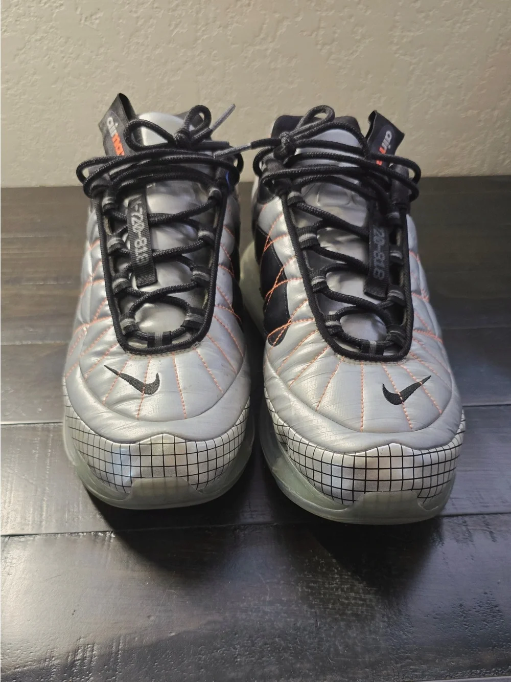 Nike Men's Silver and Black Athletic Sneakers with Orange Highlights